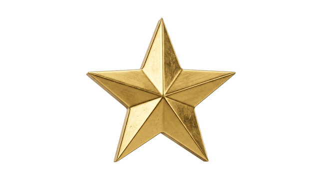 Shiny gold star ornament with metallic texture isolated on a professional transparent background asset.