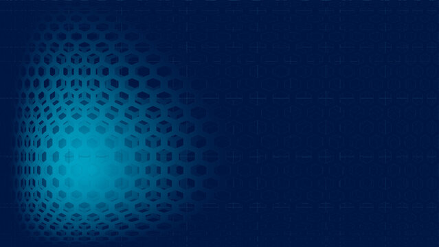 Abstract dark blue honeycomb grid background with spherical spotlight