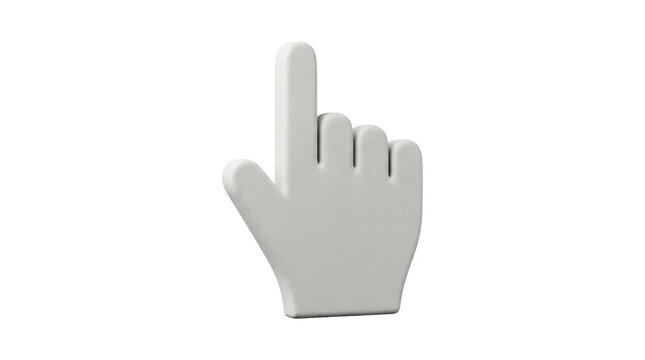White 3d hand cursor pointing up isolated on transparent background for website interface and navigation.