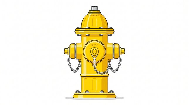 Bright yellow fire hydrant with chains and bolts on a white background vector illustration