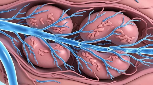Close-Up Visualization of Axillary Lymph Nodes and Lymphatic Vessels Under the Arm for Medical Education and Healthcare Concepts