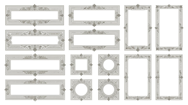 Set of elegant vintage ornamental frames and borders, vector design