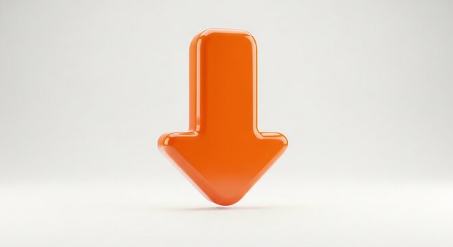 Glossy Orange Downward Arrow Symbol on a Clean White Background