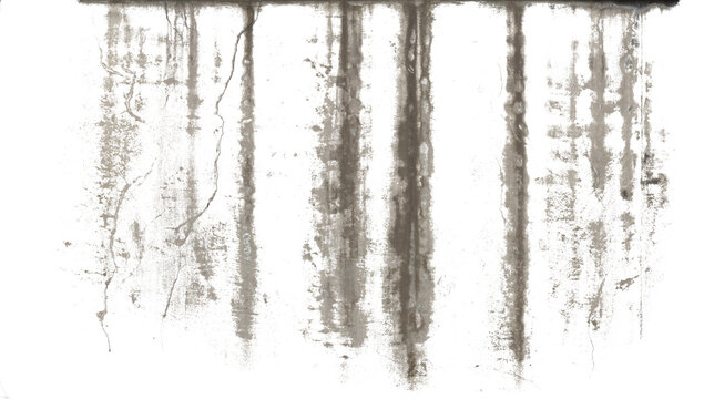 Concrete Vertical Dirt Leak Decal, Heavy Grime Streaks and Weathered Wall Drip Alpha Texture isolated PNG on transparent background