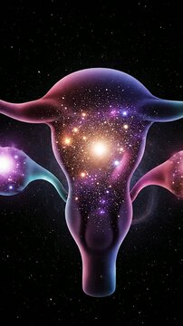 Creative Anatomical Uterus Illustration Designed As Galaxy Structure Blending Science And Art In A Vibrant Cosmic Background