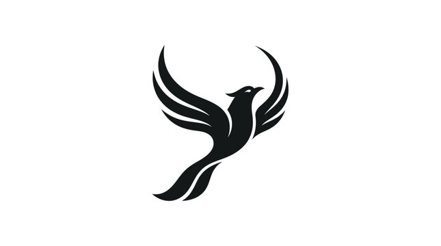 Black Phoenix Bird Silhouette Flying.