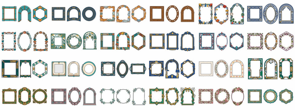 Collection of decorative vintage and floral picture frames in flat vector design style