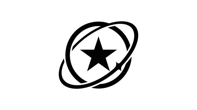 Black star symbol with curved lines.