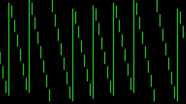 Abstract digital pattern of green lines and dashes on a black background, representing data or code.