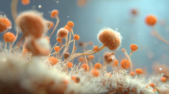 Orange mold spores growing on a textured surface
