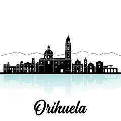 Obraz premium Orihuela Spain Skyline Silhouette — A Historic Mountain-Framed Valencian City Vector Illustration