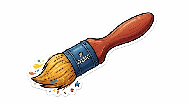 Paintbrush with colorful splatters and create text on ferrule