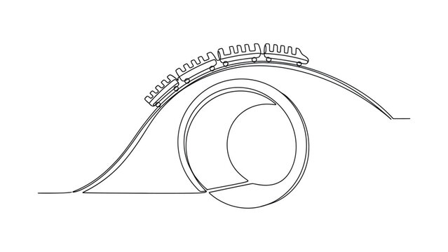Continuous line drawing of a roller coaster train moving over a circular loop.