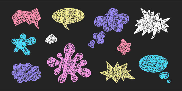 Pastel chalk thought bubbles with playful abstract doodle collection.