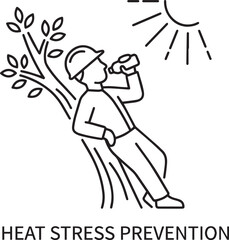 Obraz premium Man drinking water from bottle under sun during heat wave with stylized tree and leaves Vector Illustration