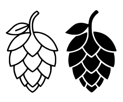 Hop minimalist icon, in outline and silhouette design