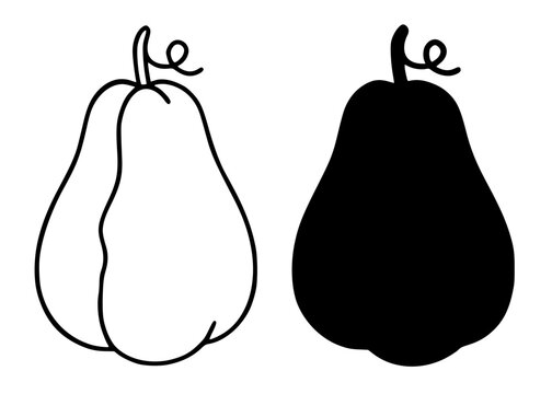 Chayote minimalist icon, in outline and silhouette design for food theme