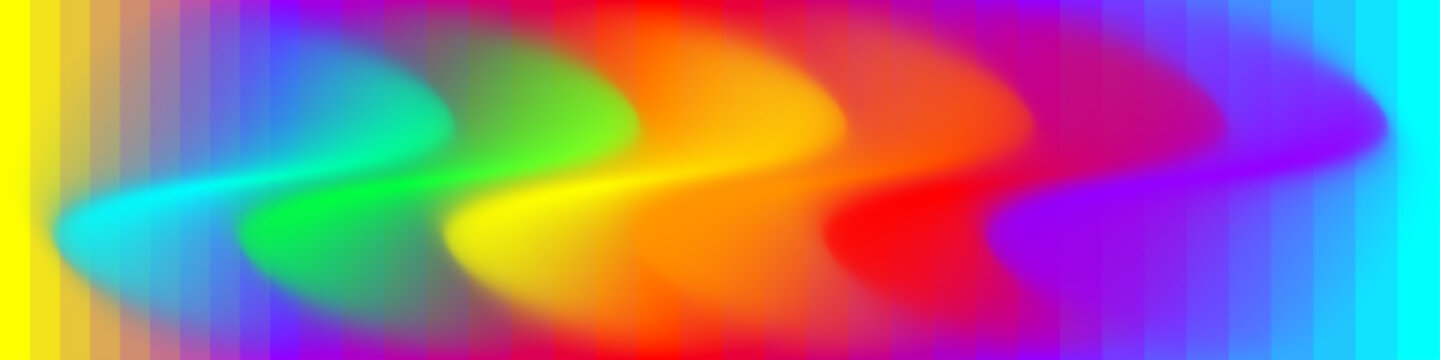 Abstract rainbow gradient vector horizontal banner. Fluid neon spectrum wavy line on wide background for summer event web header or music festival social media cover