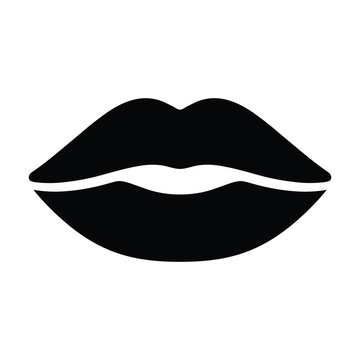 Black lips silhouette, isolated on white background