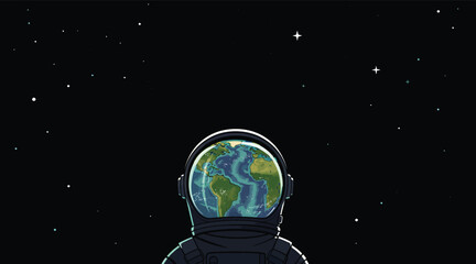 Astronaut with Earth Reflection in Helmet Gazing at Starry Night Sky, Cosmic Exploration Concept, Sci-Fi Digital Art © Bela