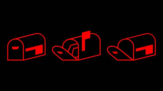 A modern minimalist mailbox icon set featuring closed mailbox, open mailbox with letter, and empty open mailbox, mail delivery, communication, notification, UI/UX, mobile apps, websites, and business 