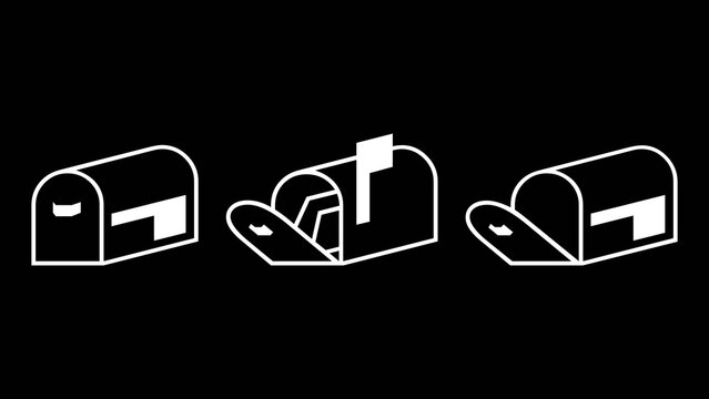 A modern minimalist mailbox icon set featuring closed mailbox, open mailbox with letter, and empty open mailbox, mail delivery, communication, notification, UI/UX, mobile apps, websites, and business 