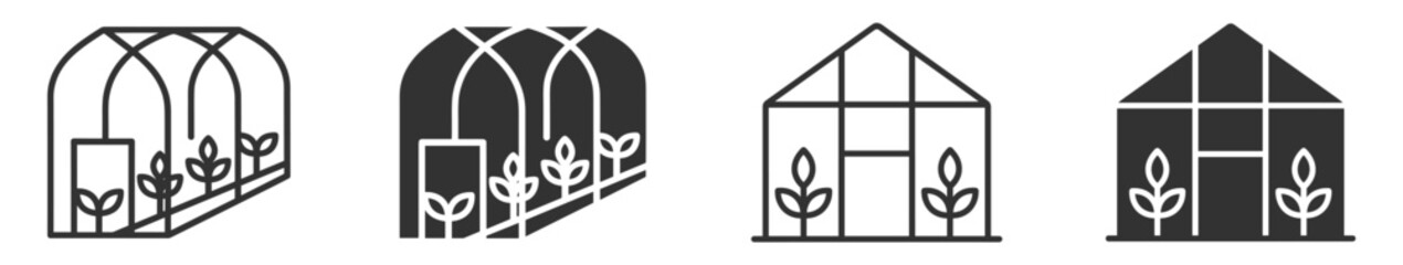 greenhouse outline and solid icons set illustration on transparent background © gerik_a