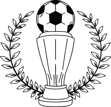 Soccer Trophy with Laurel Wreath in Black and White Illustration