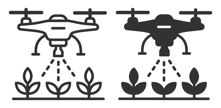 drone spraying crops line icon and solid icon agricultural technology farming equipment on transparent background