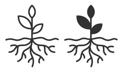 Fototapeta premium Plant with roots line icon and solid icon set illustration on transparent background