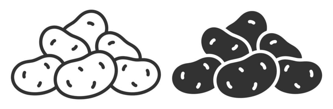 potatoes pile line and solid vector icon set on transparent background