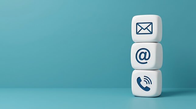 Stacked cubes with communication icons on blue background
