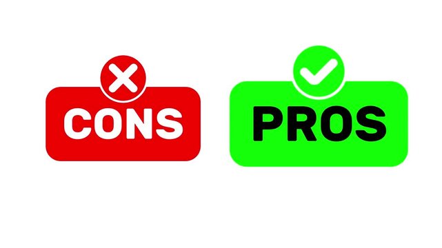 pros and cons video animation decision flat concept on white background 4K.