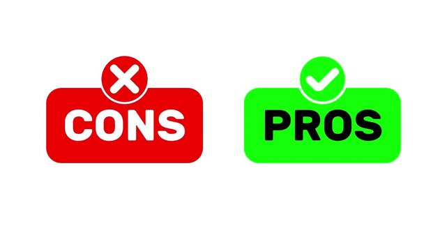 pros and cons video animation decision flat concept on white background 4K.