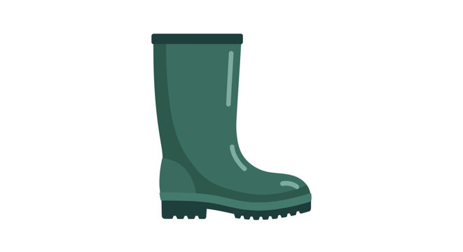 Single Green Rubber Rain Boot with Textured Sole Detail.