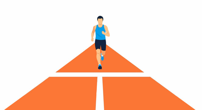 Athletic runner sprinting on vibrant orange track lane.