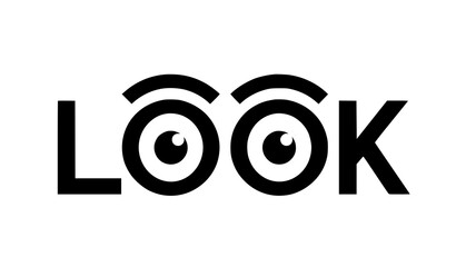 Minimalist black and white LOOK typography with geometric eyes concept vector © NitaiChandra