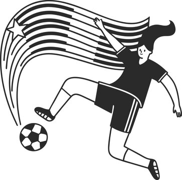 Dynamic Soccer Player Kicking Ball with American Flag in Background Illustration