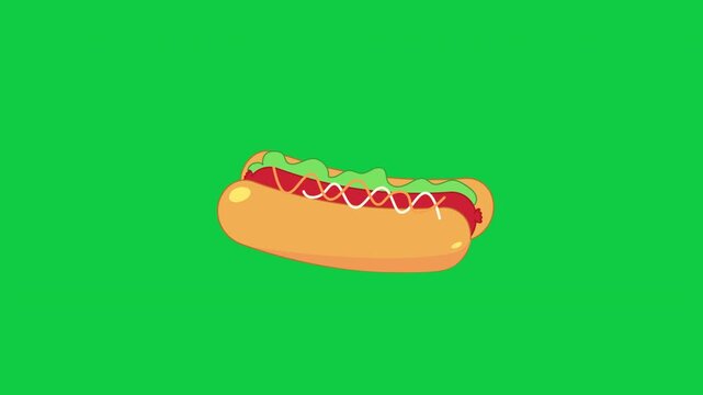 Hot Dog Fast Food cartoon Animation Looping Green Screen