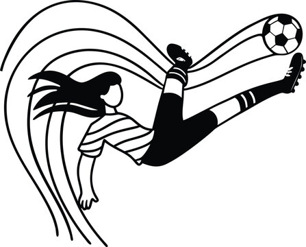 Dynamic Female Soccer Player Kicking Ball in Action Illustration