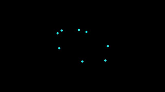 Abstract glowing blue dots forming a circular pattern on a black background, representing technology or data.
