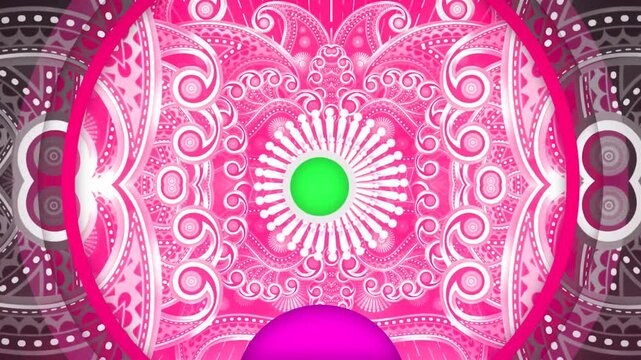 Traditional Indian Mandala Wedding Loop with Circular Green Screen Chroma Key Frame and Pink Paisley Pattern Ornament