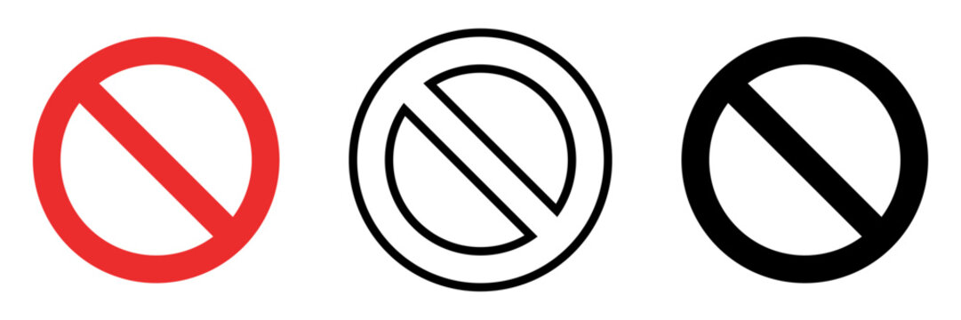 禁止アイコンセット 禁止マーク・プロヒビションサインのカラー・アウトライン・シルエットUIベクター素材 / Prohibition icon set no symbol in color outline and silhouette UI vector