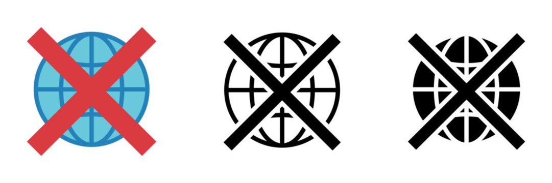 インターネット禁止アイコンセット オフライン・接続不可・アクセス禁止を表すUIベクター素材 / No internet icon set offline no connection access denied symbol UI vector