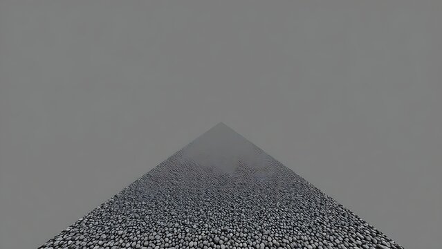 Parallel dark lines receding to a point, gravel pattern between, minimalist high contrast.
