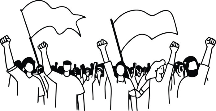 Vector Illustration of a Crowd Celebrating with Flags at a Sports Event