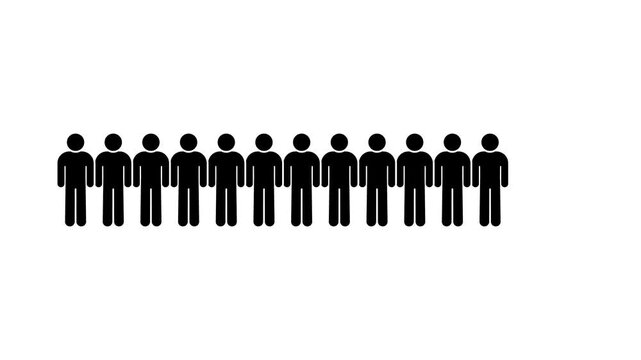 group of people, crowd, set of icons stick man figure stickman standing, on white and green chromakey background	