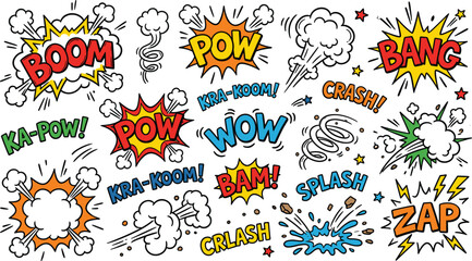 Colorful comic explosion vector collection with retro pop art sound effects and speech bubble burstsColorful comic explosion vector collection with retro pop art sound effects and speech bubble bursts © Sagor