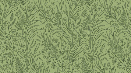 A beautiful hand drawn leaf pattern adorns the green wallpaper design. © Crushin