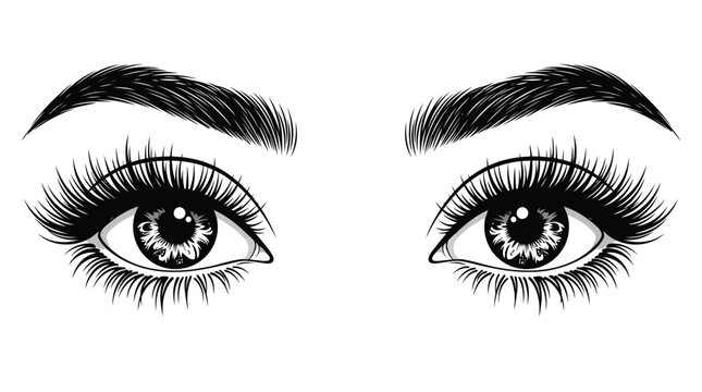 A pair of eyes with long eyelashes and eyebrows